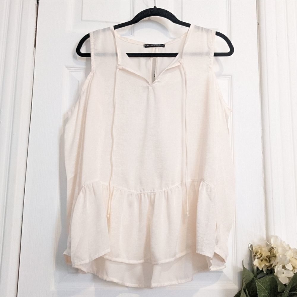 Harlowe and Graham Cream Cold Shoulder Blouse White Sheer Top NWT